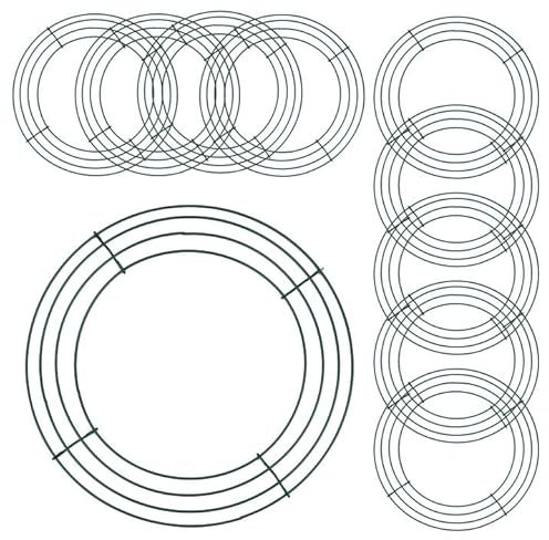 ZEONHAK 10 PCS 10 Inch Wreath Frame Ring, 25cm Green Metal Wire Ring, Wire Wreath Ring for Garden Home Decorations