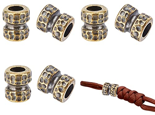 nbeads 6 Stück Bartperlen Aus Messing, Messingperlen Im Tibetischen Stil Großes Loch Afrikanische Haarperlen Charms Zylindrische Anhänger Zubehör Für Die Schmuckherstellung EDC-DIY-Zubehörteile