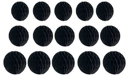 15 Stück Wabenbälle Dekorationen 10.2 cm, 20.3 cm, 25.4 cm, Party-Wabenball, Blumen-Pompons, Blumenball, hängende Blumenbälle für Babyparty, Geburtstag, Kinderzimmerdekoration (10.2 cm, schwarz) | Party-Wabenbälle aus Seidenpapier, Blumen-Ball, hängende Wabenbälle für Geburtstag, Hochzeit, Heimdekoration, Wanddekoration