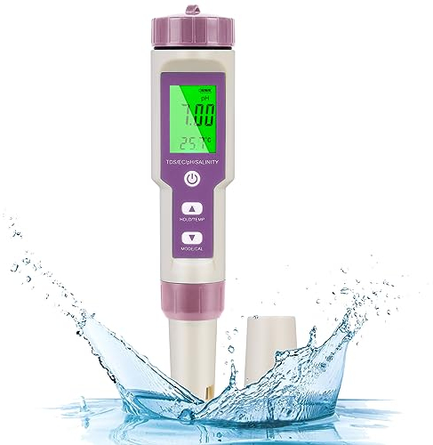 Flintronic Misuratore 5 in 1 TDS/EC/Salinità/Temp/PH Tester Piscina, Digitale PH Metro, Automatica Compensazione della Temperatura, Accurata Display LCD, per Piscina, Spa