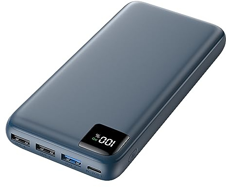 SOARAISE Power Bank, 27000mAh 22,5W Ricarica Rapida PD QC3.0 USB C Caricatore Portatile Batteria Esterna con 4 Uscite & Display LED per Smartphone Tablet etc (blu)