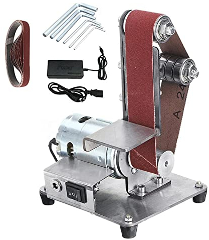 Levigatrice a nastro elettrica piccola fai-da-te, levigatrice lucidatrice a nastro per metallo legno plastica, affilacoltelli Apex Edge, utensile da banco per smerigliatura con chiavi a nastro, 150W