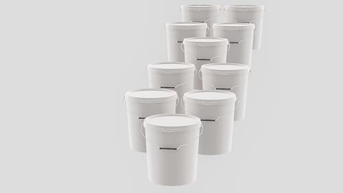MARMOS-PLAST 10 x 20 Liter Eimer Set Weiß Kunststoffeimer mit Deckel stapelbarer Milch-/Vorratseimer Honigeimer Behälter Lebensmittelfreigabe Lebensmittelechte Leereimer für Mehl Wassereimer