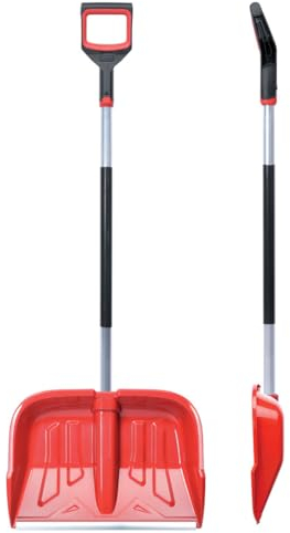 Pala da neve in plastica con bordo in alluminio, pala da neve, con manico ergonomico, rosso, larghezza 50 cm, altezza 132 cm