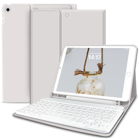 zoyu Keyboard Case for iPad 10.2 inch with Pencil Holder, Soft TPU Back Stand Cover with Magnetically Detachable Wireless Keyboard for iPad 9th / 8th / 7th Generation (2021/2020/2019), Grey