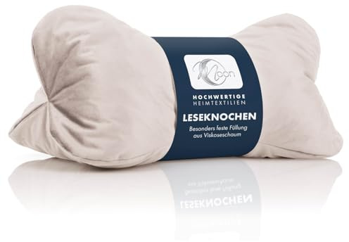 Moon Leseknochen mit 330g Viscoschaumflocken Nackenrolle ca. 24x42 cm extra fest als Buchhalter (Natur)