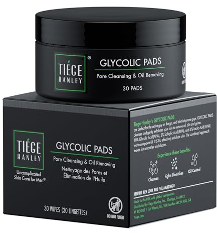 Tiege Hanley Glykolsäure-Pads für Männer, 1 Stück, Peeling-Pads zur Gesichtsreinigung für Stirn, Nase und Wangen – M