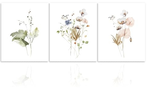 Dazzlewall Rustikale Blumen Wandbilder Minimalistisches Aquarell Botanisches Leinwand Bilder für Schlafzimmer Wohnzimmer Deko Ohne Rahmen 30x40 cm 3er Set