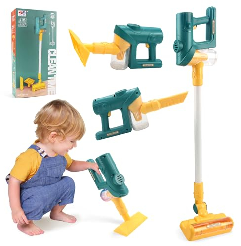 Joyfia Toy Vacuum for Toddlers, Kids Cordless Vacuum Cleaner Set, Pretend Role Play Household Keeping Toys with Realistic Function & Attachments, Cleaning Learning Toys for Age 3+ Boys Girls