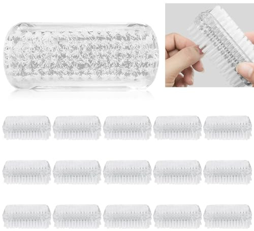 TOATELU 15 stycken dubbelsidig handborste: Nagelborste av plast, handtvättborste med hårda borst, nagelborste för badrum, toalett, handfat, verkstad (transparent färg, 8,5 x 3,5 x 1,5 cm)