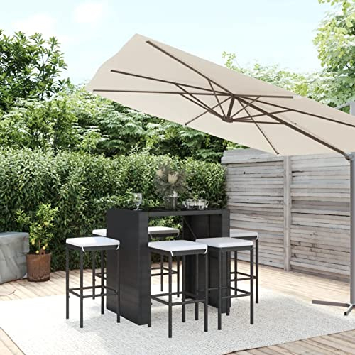 Gecheer 7-TLG.Gartenbar-Set Garten Bar Set Sitzgruppe Rattan Bar Tresen Theke Tisch Barset Garten Tisch Outdoor Gartenmöbel Set mit Kissen Schwarz Poly Rattan-1961