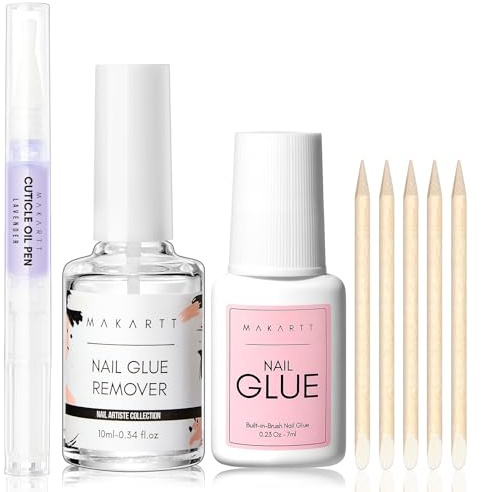 Makartt Nagelkleber Entferner Kit 10ml Nail Glue Remover mit Nagelkleber und Cuticle Oil for Maniküre