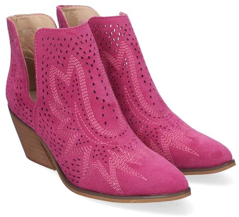 Botines de Tacon Campero para Mujer Primavera Verano Elegantes y Comodos, Diseno Perforado con Estampado en la Pala, Cualquier ocasion.