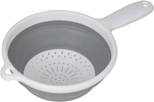 Citystores® Pop & Store Collapsible Food Colander with Handle White and Grey Silicone Pasta, Potatoes and Vegetables Small 6.5