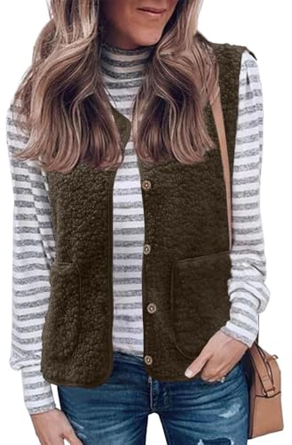Joligiao Gilet Pile Donna Teddy Gilet in Pile Felpato Smanicato Giubbotto Fleece Giacca Senza Maniche Oversize Caldo Giacchetto Giacche Smanicato con Tasto Leggero Gilet Autunno Inverno
