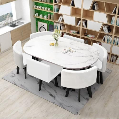 EpuzeR Oval Esstisch mit 6 Stühlen Set, Konferenztisch Empfangstisch mit Stühlen Set, 90 * 150cm Couchtisch Besprechungstisch, Gestell aus Metall(1)