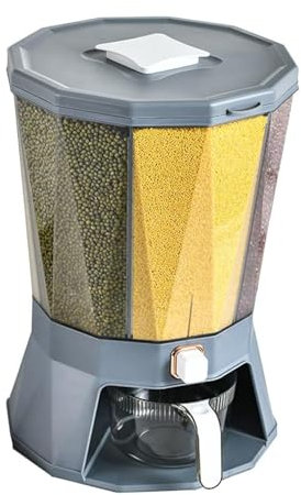 22lbs Large Grain Dispenser 360°rotating Rice Food Dispenser 4 Grids Rice Container Rotatable Beans Containers Storage With Sealed Lid for Kitchen Peanut Barley Millet and Cereal,Grey