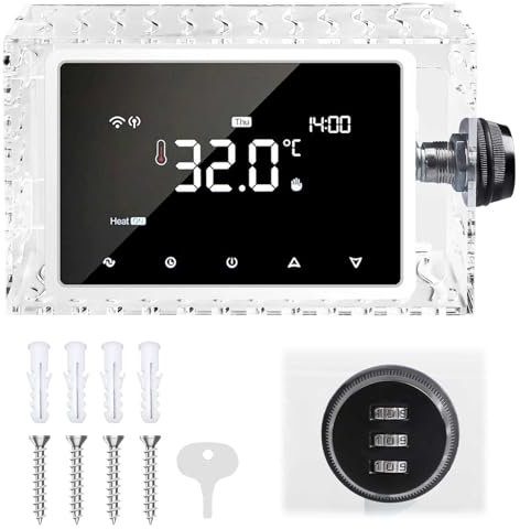 Thermostat Lock Box with Lock,6.1 X 4.4 x2.1 in Transparent Thermostat Protective Cover, Wall Mounted Acrylic Thermostat Guard Box,Transparent Thermostat Protective Cover for School