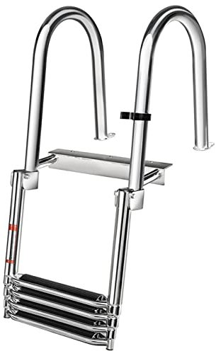 Telescopic 4 Step Ladder for Pool/Boat, Pontoon Marine Folding Telescoping Rear Entry Inboard Ladders with Handles & Wide Pedal, Loads 330lbs (Color : 5cm/2in Wide Steps)
