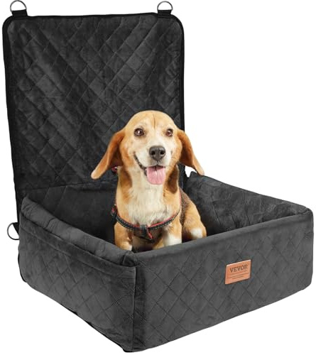 VEVOR Seggiolino Auto per Cani Piccola Media Taglia 18kg, Rialzo per Cani, Tasca Portaoggetti, Guinzaglio di Sicurezza con Clip, Imbottitura in Spugna di Cotone PP, Cuccia per Animali Domestici, Nero