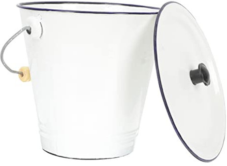 CATIEBYE Enamel Bucket with Lid 5.5l Thickened Metal Pail Portable Milk Can Water Storage Container for Kennels and Home Use
