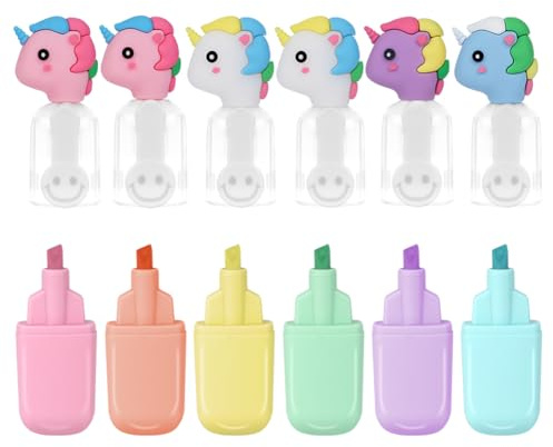 AYESY 6x Textmarker, Mini Textmarkern, Permanent Marker, Bunte Marker Pen Set, Highlighter Stifte für Schule Uni Büro, Unicorn Style