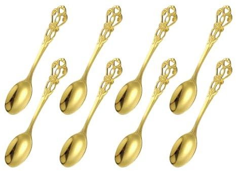 sourcing map 8 Pcs Long Handle Ice Tea Spoon, 5 Inch Stainless Steel Cocktail Stirring Spoons, Coffee Spoons for Cocktail Stirring, Mixing, Tea, Gold