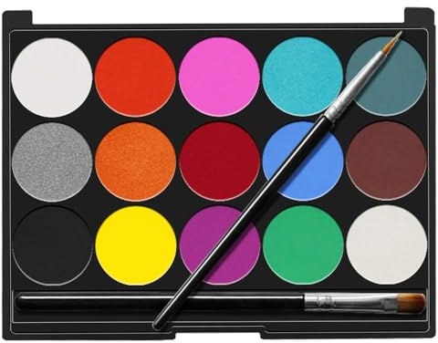 Senbos Body Painting, 15 Colori Non Tossica Face Painting Kit, Accessori per Pittura Corpo, Truccabimbi Kit per Bambini con 2 Pennelli per Carnevale, Trucco Make-up, Halloween, Cosplay e Festa
