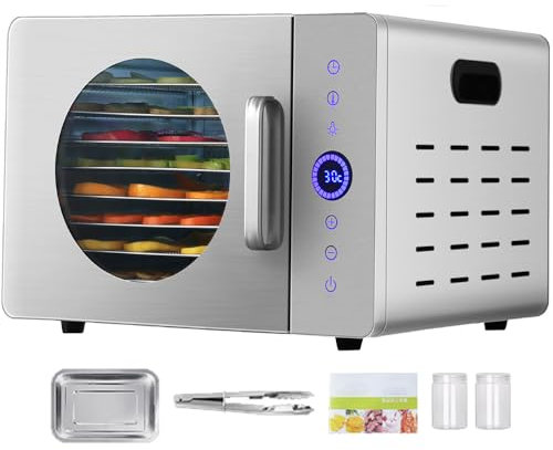 Déshydrateur Alimentaire en Acier Inoxydable, séchoir Alimentaire à 8 Plateaux avec Livre de Recettes Gratuit, température réglable de 30 à 90 ℃ et minuterie de 24 Heures, déshydrateur Alimentaire