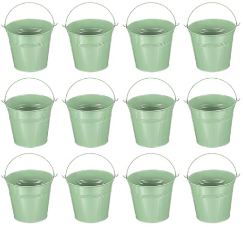 PATIKIL 5.1x4.7 Small Metal Buckets with Handle, 12 Pcs Mini Galvanized Bucket Colorful Easter Buckets for Crafts Party Favors Decoration, Light Green