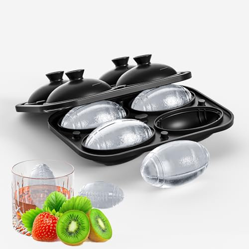 Rugby Ball Ice Mold with Funnel Lid, Easy Release 2.8 * 1.6in Fun Shaped Ice Cube Mould for Cocktails, Whiskey, Large Rugby Balls Ice Cube Maker (4hole)
