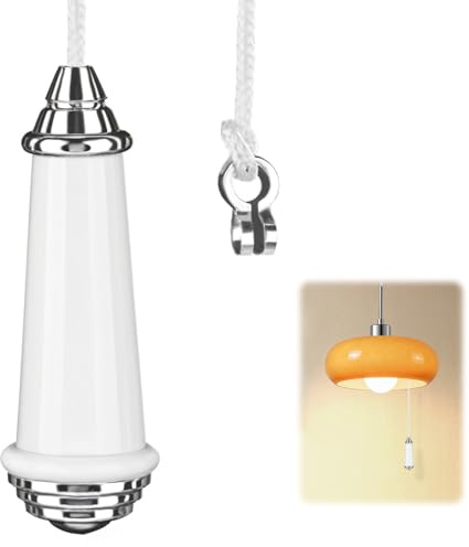 QILUCKY Ceramic Bathroom Light Pull Cord With 150cm Extension Cord And Connector For Light And Fan Switches