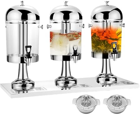 forplubossmmp Commercial Beverage Dispenser + 2 Mini Juicer, Cold Drink Machine 24L Chillers & Water Fountains, Soy Milk Tea Dispensers Stainless Steel for Easy Cleaning (with Tap & Drip Tray),silver