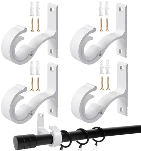 4 Pezzi Staffe per Asta di Tenda con Vite, Staffa Tendaggi Metallo per Asta, Supporto per Tende da Soffitto in Lega di Alluminio, Staffe Bianco per Tende, per Soggiorno, Camera da Letto, Ufficio