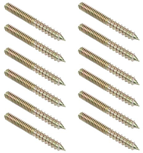 PHITUODA 12 Pack 1/4-20 x 2 Inch Hanger Bolts Double Headed Self-Tapping Screw Threaded Rods Bolt for Furniture Wood Joint