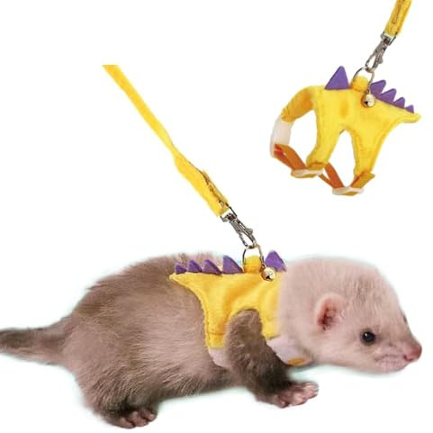 MQQYLBHDS Ferret Harness and Leash Set Small Animals Vest Harness with Safe Bell Dinosaur Shaped Walking Clothes for Baby Rabbit Guinea Pig Teacup Chihuahua Mouse and Other Small pet (Yellow)