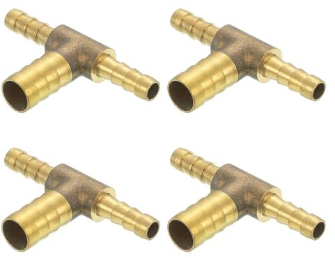 sourcing map 4 Pcs Brass Hose Barb Fitting Tee 3 Way Connector Coupler, 1/4 x3/8 x1/4 ID Brass Fitting Air Hose Fittings Reducer for Connecting Water Fuel Air, Oil Hoses