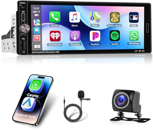 Motorsi Carplay 1Din Car Stéréo avec GPS/WiFi, 2+32G 6.9 Pouces Écran Tactile Radio Voiture, Android Autoradio Support Android Auto/MirrorLink/Bluetooth/FM/USB/AUX/EQ/RDS/SWC+Caméra Arrière