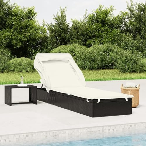Fasba Sonnenliege Gartenliege Liegestuhl Liege Gartenmöbel Saunaliege Strandliege mit Faltdach Schwarz 213x63x97 cm Poly Rattan