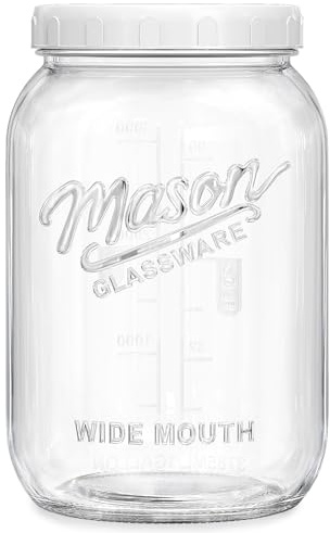 1 Gallon Large Mason Jars with Lid, Glass Flour Storage Containers, 128 OZ | 4.3 Opening, Airtight Leakproof Seal, Food Grade, BPA Free, Dishwasher Safe, Wide Mouth Mason Jars for Cookie, Kombucha