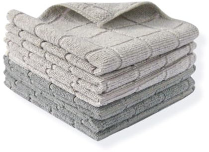 Maat Haus - Paños de Limpieza de Microfibra - Paños de Limpieza Multiusos - Bayetas de Microfibra Reutilizables - Pack de 6 (Beige - Gris/Cuadros, 30 x 30 cm)