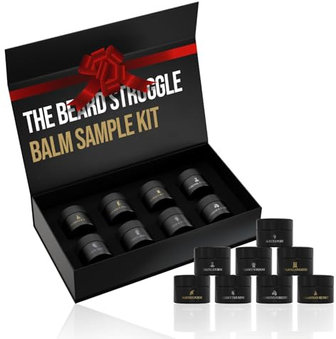 The Beard Struggle Balm Sampler Kit Set of 8 Warrior Glass Jars - Beard Balm for Men, Premium Gift Packaging - 8x 10g / 0.35 US. oz.
