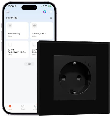 BSEEDLIFE Enchufe Inteligente WIFI de Cristal,1 Gang 86 * 86mm,Smart WIFI Enchufe Pared Empotrada,Remoto Control por Aplicación,Compatible con Alexa/Google,2,4 GHz,Negro