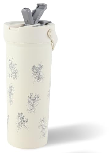 FYting Borraccia Termica,600 ml Borraccia Termica Acciaio Inox con Cannuccia,Senza BPA, con Maniglie, 316 Acciaio Inossidabile, per Preparare tè, Caffè,tè al Latte, Bevande Gassate(Dendrobium)