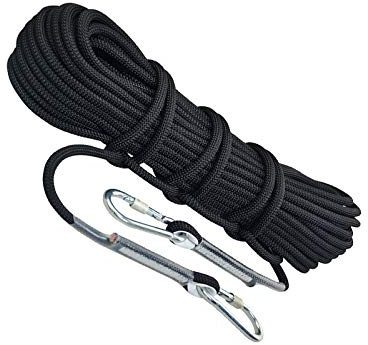 WOTZOV Kletterseil Schwarzes 10,5 mm statisches Bergsteigerseil, hochfestes, reißfestes Nylonseil mit Doppelkarabiner,5m