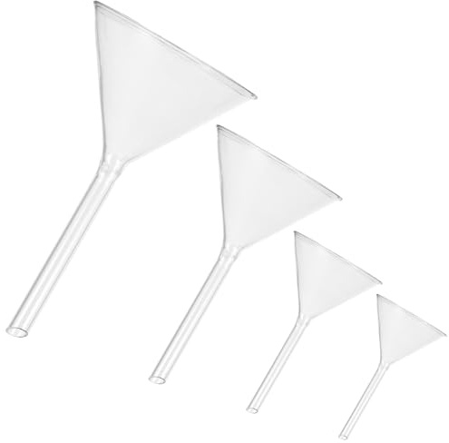 Cabilock Embudo Dosificador de Vidrio para Laboratorio, Embudo de Filtración de Laboratorio Triangular, 4 Piezas, Alta Resistencia a Choques Térmicos, para Frascos Pequeños