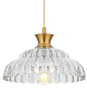 ZTTECH Lámpara Colgante de Cristal Vintage 30cm Altura Ajustable E27 Lámpara de Techo Industrial Retro para Cocina Comedor Dormitorio Salón Cafetería Restaurante (Dorado + Transparente)
