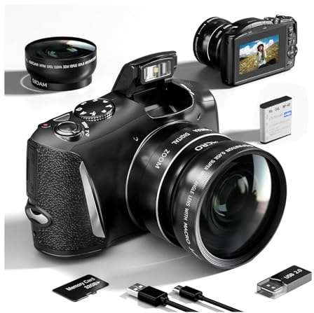 YVAAASIYC Fotocamera digitale 4K Ultra 48MP Fotocamera for vlogging con obiettivo grandangolare Zoom digitale 16X Schermo da 3,0 pollici