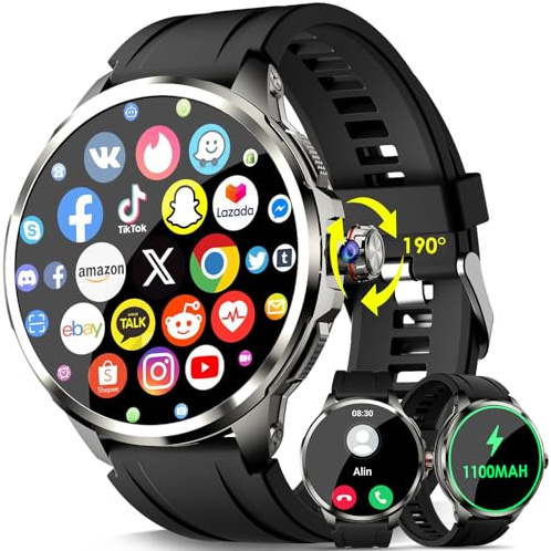 2025 Reloj inteligente 4G LTE , 1.75 AMOLED Smartwatch 3GB+32GB con 2MP Cámara, GPS, WiFi, Podómetro, Videollamadas, Frecuencia Cardíaca, Presión Arterial, Sueño,1100 mAh Reloj deportivo para hombre
