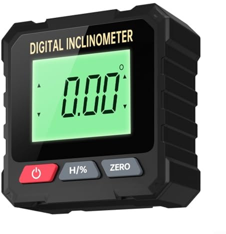 Inclinómetro digital con base magnética y pantalla digital, nivel de burbuja electrónico y para transportador de ángulos de 4 x 90°, medición absoluta y relativa en grados y porcentajes de pendiente,